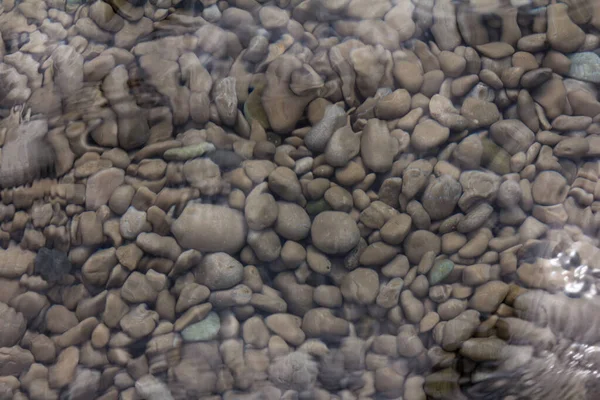 Stones under water. Background.Sea stones in the sea water. Pebbles under water. The view from the top. Nautical background. Clean sea water. Transparent sea.