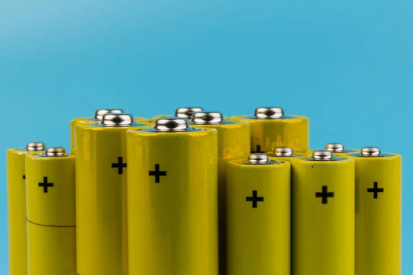 Composition Alkaline Batteries Blue Background Chemical Waste — Stock Photo, Image
