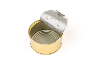 Boş yiyecek kutusunun kapağını aç, beyaza izole edilmiş.