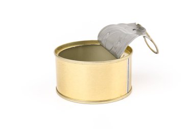 Boş yiyecek kutusunun kapağını aç, beyaza izole edilmiş.