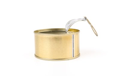 Boş yiyecek kutusunun kapağını aç, beyaza izole edilmiş.