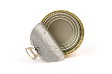 Boş yiyecek kutusunun kapağını aç, beyaza izole edilmiş.