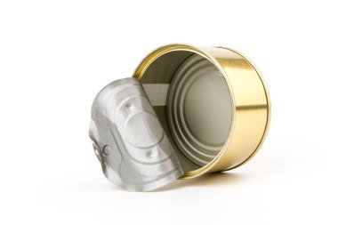 Boş yiyecek kutusunun kapağını aç, beyaza izole edilmiş.