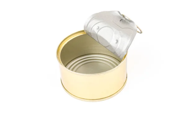 Opened Pull Cap Empty Food Can Isolated White — Stock Photo, Image