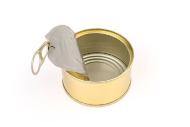 Boş yiyecek kutusunun kapağını aç, beyaza izole edilmiş.