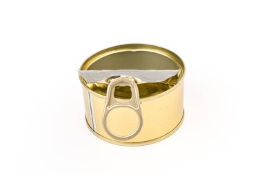 Boş yiyecek kutusunun kapağını aç, beyaza izole edilmiş.