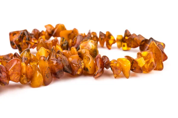 Yellow Beautiful Amber Beads White Background Decoration Copy Space — Stock Photo, Image