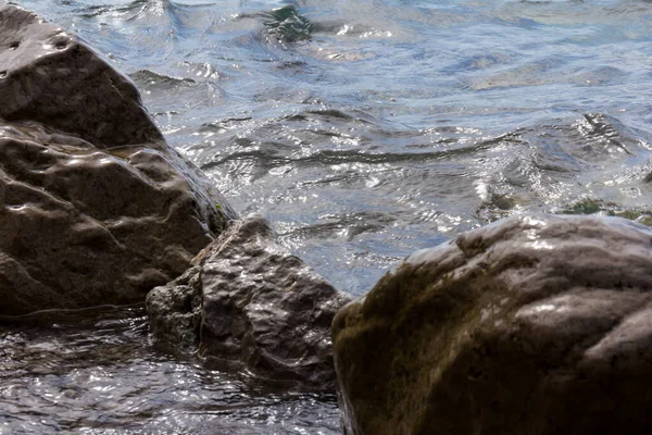 Large Cobblestones Sea Beach Stones Bank — Stock Photo, Image