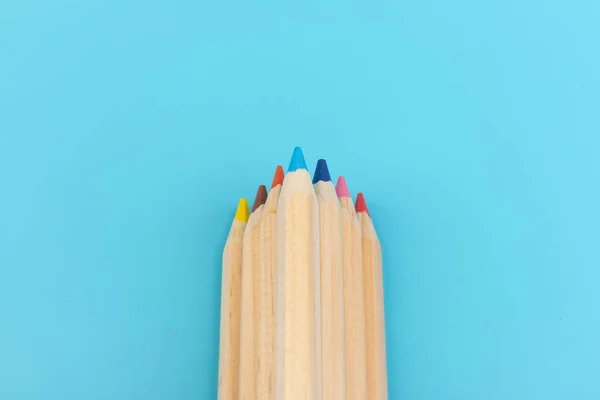 Lápis Cor Sobre Fundo Azul Volta Escola Conceito Educação — Fotografia de Stock