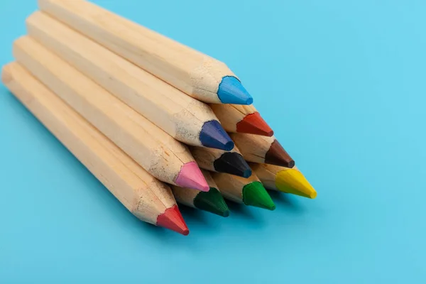 Lápis Cor Sobre Fundo Azul Volta Escola Conceito Educação — Fotografia de Stock