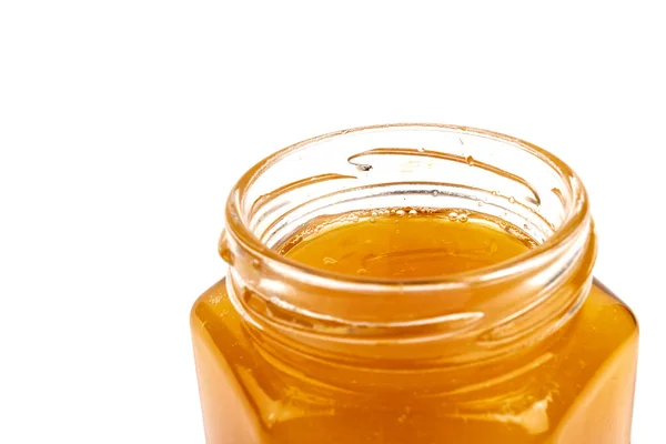 Honey Glass Jar Close White Isolated — Stock Photo, Image