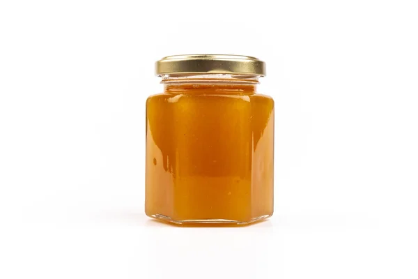 Honung Glasburk Nära Håll Vit Isolerad — Stockfoto