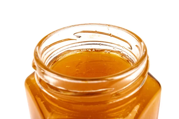 Honey Glass Jar Close White Isolated — Stock Photo, Image