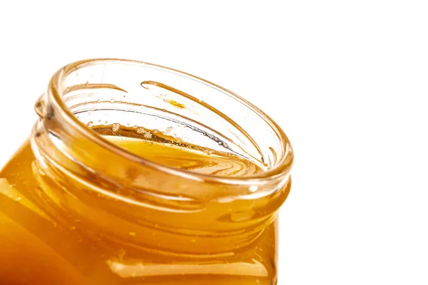 Honey Glass Jar Close White Isolated — Stock Photo, Image