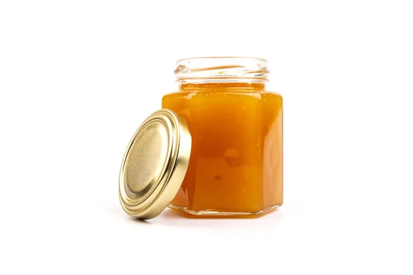 Honey Glass Jar Close White Isolated — Stock Photo, Image