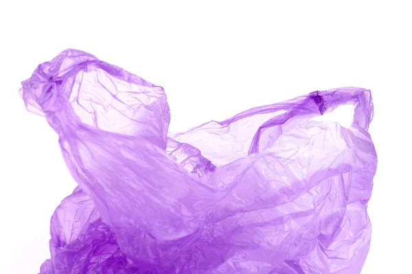 透明紫色塑料袋 手柄与白色背景隔离 — 图库照片