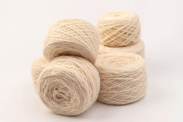 Ball White Wool Yarn White Background Knitting Thread — Stock Photo, Image