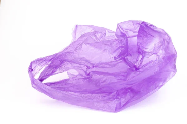 Transparante Paarse Plastic Tas Met Handgrepen Geïsoleerd Witte Achtergrond — Stockfoto