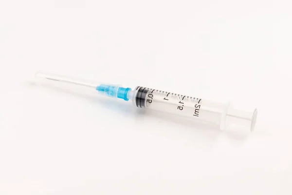 Jeringa Médica Desechable Plástico Con Aguja Aplicable Vacunación —  Fotos de Stock