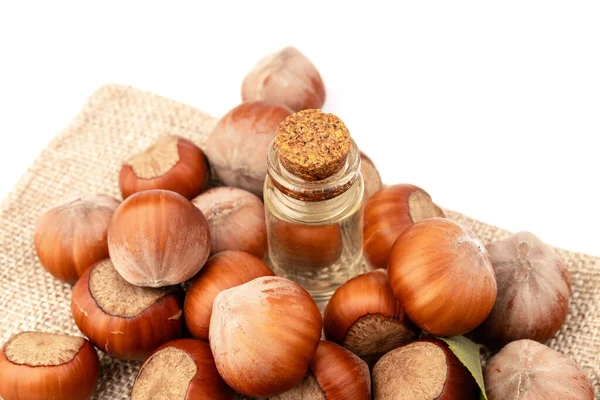 Concept Organic Vegetable Oils Cooking Cosmetology Hazelnut Nuts Illustrate Ingredients Stock Photo