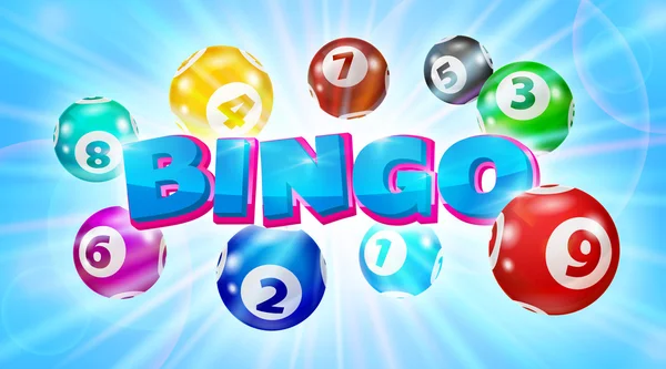 Loto kelime Bingo parlayan çevresinde mavi topları arka plan