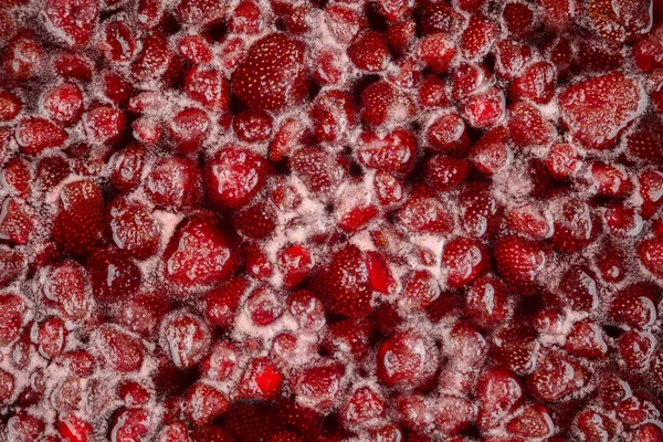 Erdbeermarmelade Draufsicht Hausgemachte Erdbeermarmelade Macht Fortschritte Beim Kochen Erdbeermarmelade Aus — Stockfoto