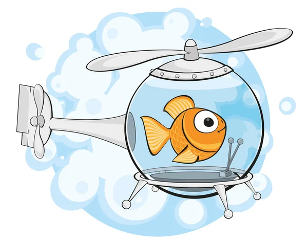 Gold fish in helicopter — Stock Vector