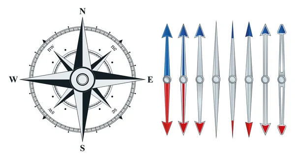 Kompas z podobnych strzałki na białym tle — Wektor stockowy