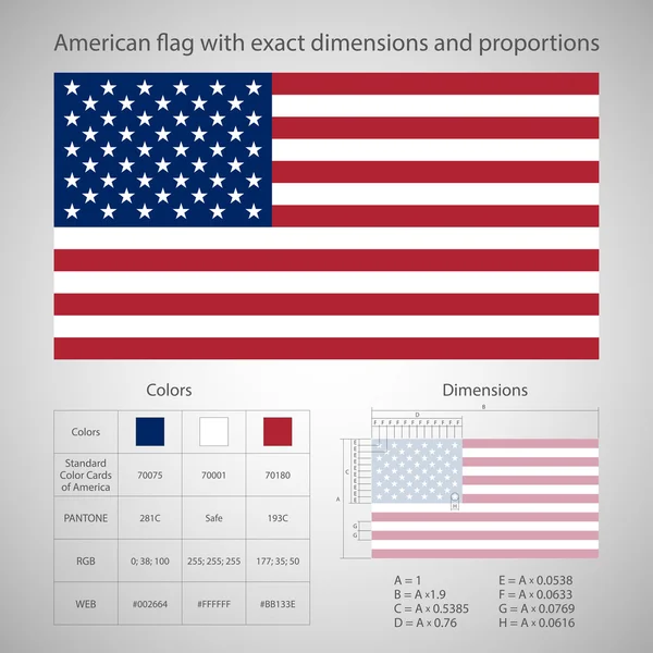 American flag with exact dimensions and proportions — Stockový vektor