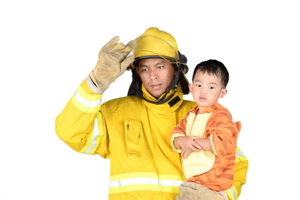 Firefighters helping people and animals from the fire. — Stock Photo, Image