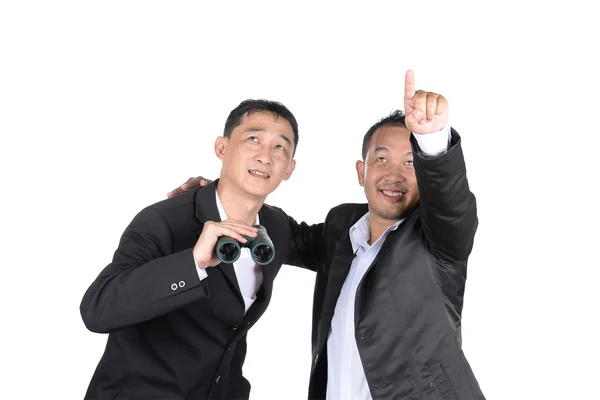 Två unga affärsmän se beslutsamma och självsäker, på vit ba — Stockfoto