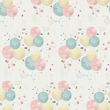  Suluboya Balonlar ve Konfeti Kusursuz Desen