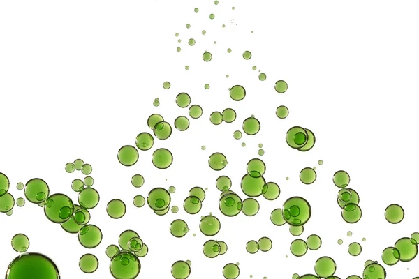 Zelené Bubliny Teče Přes Bílý Backgruond — Stock fotografie