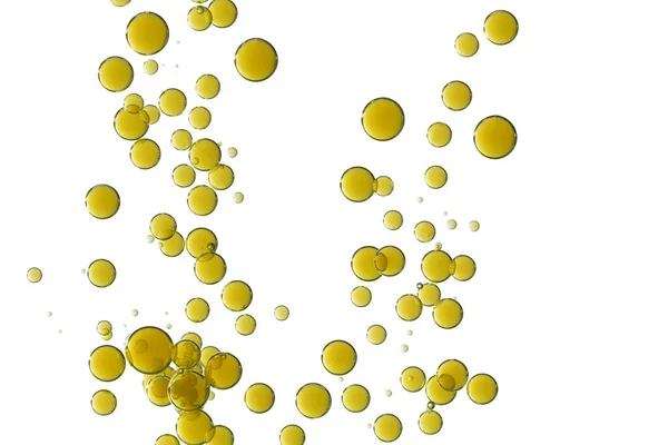 Burbujas Amarillas Brillantes Fluyen Sobre Fondo Blanco — Foto de Stock