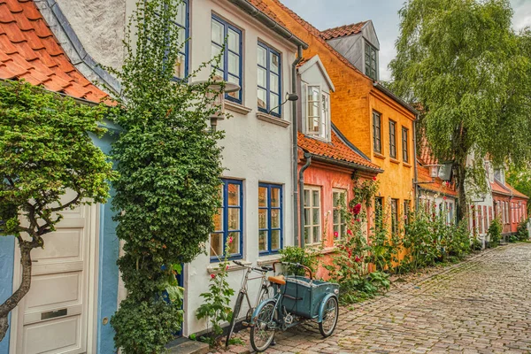 Tradiční Skandinávské Nákladní Kolo Christiania Bike Zaparkované Vchodu Domu Útulné — Stock fotografie