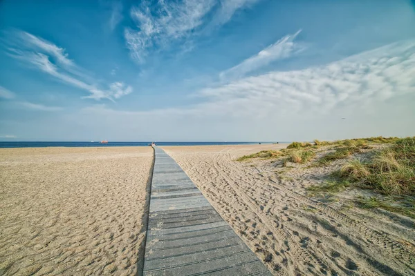 Amager Strand Romantischer Holzweg Oder Strandpromenade Strand Die Einer Ruhigen — Stockfoto