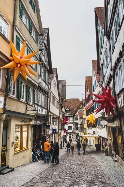 Tbingen Germany 2017 중세의 분위기는 자갈로 뒤덮여 있었다 역사적 거리에는 — 스톡 사진