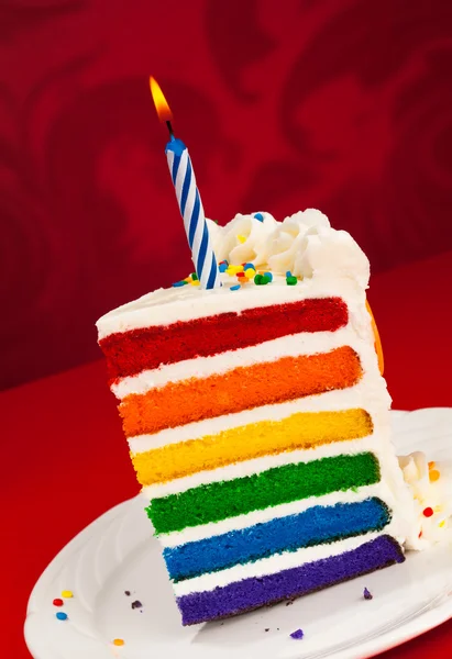 Birthday cake slice with candle. — Stock Photo, Image