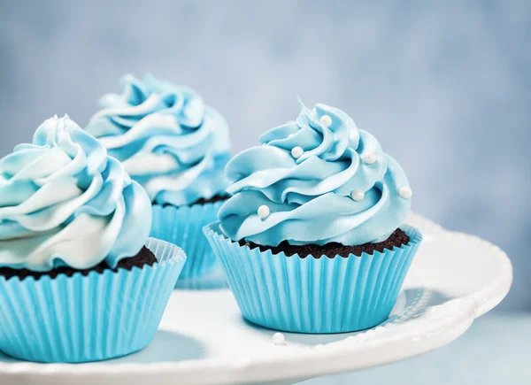 Blauwe Verjaardag Cupcakes — Stockfoto