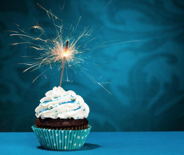 Cumpleaños Sparkler Cupcake — Imagen de stock Cumpleaños Sparkler Cupcake Imagen De Stock