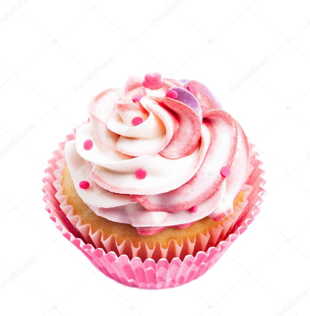 A cup cake with pink