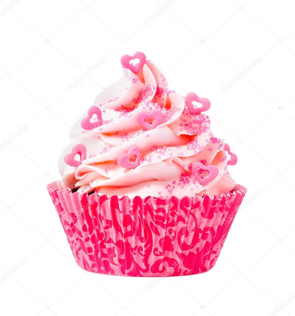 Pink Cupcake with heart sprinkles — Stock Photo © juliannafunk 70955071