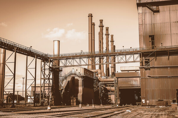 Factory in steel industry, UK. Vintage tone.