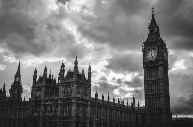 Siyah ve beyaz Big Ben, London, İngiltere