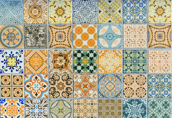 Wall ceramic tiles patterns Mega set from Thailand public park. — Stock Photo, Image