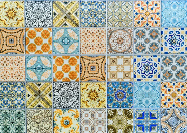 Wall ceramic tiles patterns Mega set from Thailand public park. — Stock Photo, Image