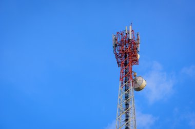 Telecommunications antenna tower for mobile phone with the blue sky background. clipart