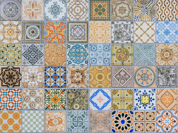 Wall ceramic tiles patterns Mega set from Thailand public park. — Stock Photo, Image