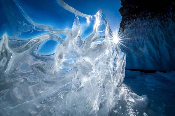 Landscape Natural Breaking Ice Frozen Water Lake Baikal Siberia Russia — Fotografia de Stock