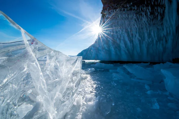Landscape Natural Breaking Ice Frozen Water Lake Baikal Siberia Russia — Foto de Stock